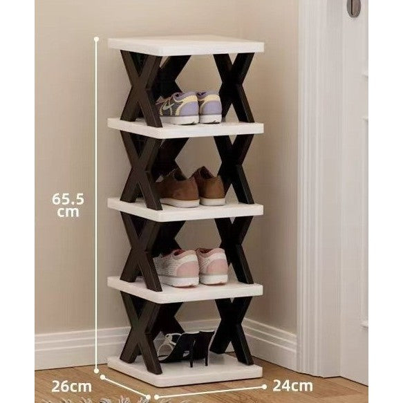 Organizator Pantofi, Suport Modular Stivuibil cu 5 Niveluri, Design Compact pentru Spatii Inguiste, ABS Rezistent, 65.5 x 24 x 26 cm, Alb/Negru
