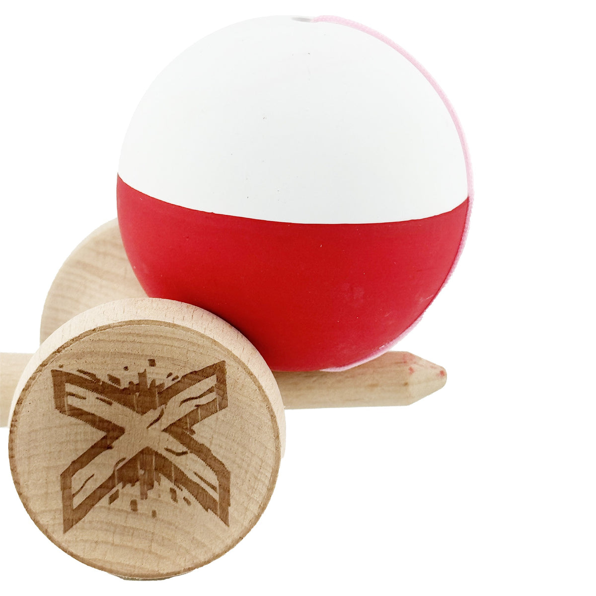 Kendama X Originala, Model Alb / Rosu in Degrade, Profesionala, Cupe Mari, Rubber Grip, Rulment, Ata 55cm