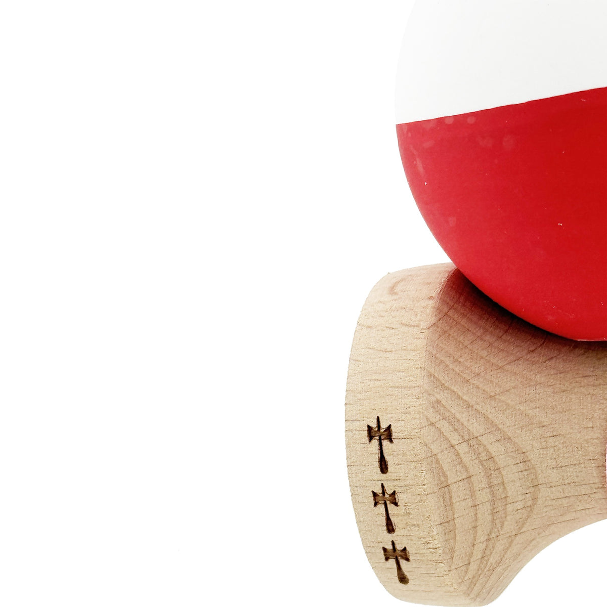 Kendama X Originala, Model Alb / Rosu in Degrade, Profesionala, Cupe Mari, Rubber Grip, Rulment, Ata 55cm