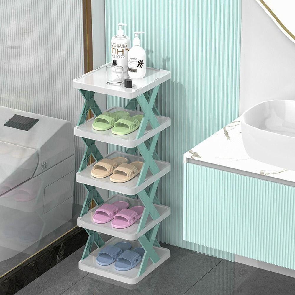 Organizator Pantofi, Suport Modular Stivuibil cu 5 Niveluri, Design Compact si Structura Stabilă in X, ABS, 65.5 x 24 x 26 cm, Turcoaz