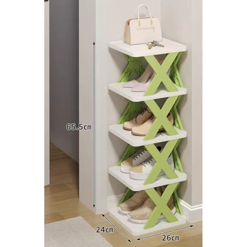 Organizator Pantofi, Suport Modular Stivuibil cu 5 Niveluri, Design Compact si Structura Stabilă in X, ABS, 65.5 x 24 x 26 cm, Verde