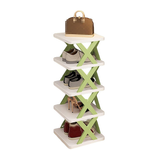 Organizator Pantofi, Suport Modular Stivuibil cu 5 Niveluri, Design Compact si Structura Stabilă in X, ABS, 65.5 x 24 x 26 cm, Verde