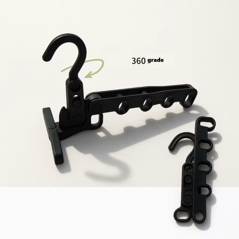 Suport Umerase Pliabil si Portabil, Organizator Haine pentru Calatorii cu 5 Gauri, Rotire 360 Grade, Plastic Rezistent, Negru