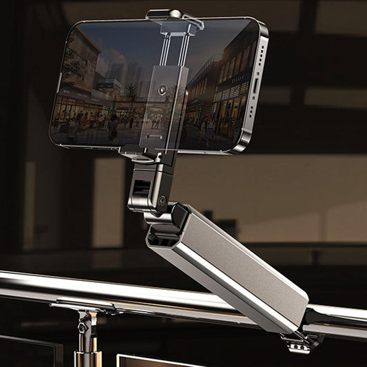 Suport Telefon Mobil, Brat Telescopic si Rotire 360 Grade, Clema Prindere Masa sau Avion, Pliabil si Portabil, Plastic, Gri