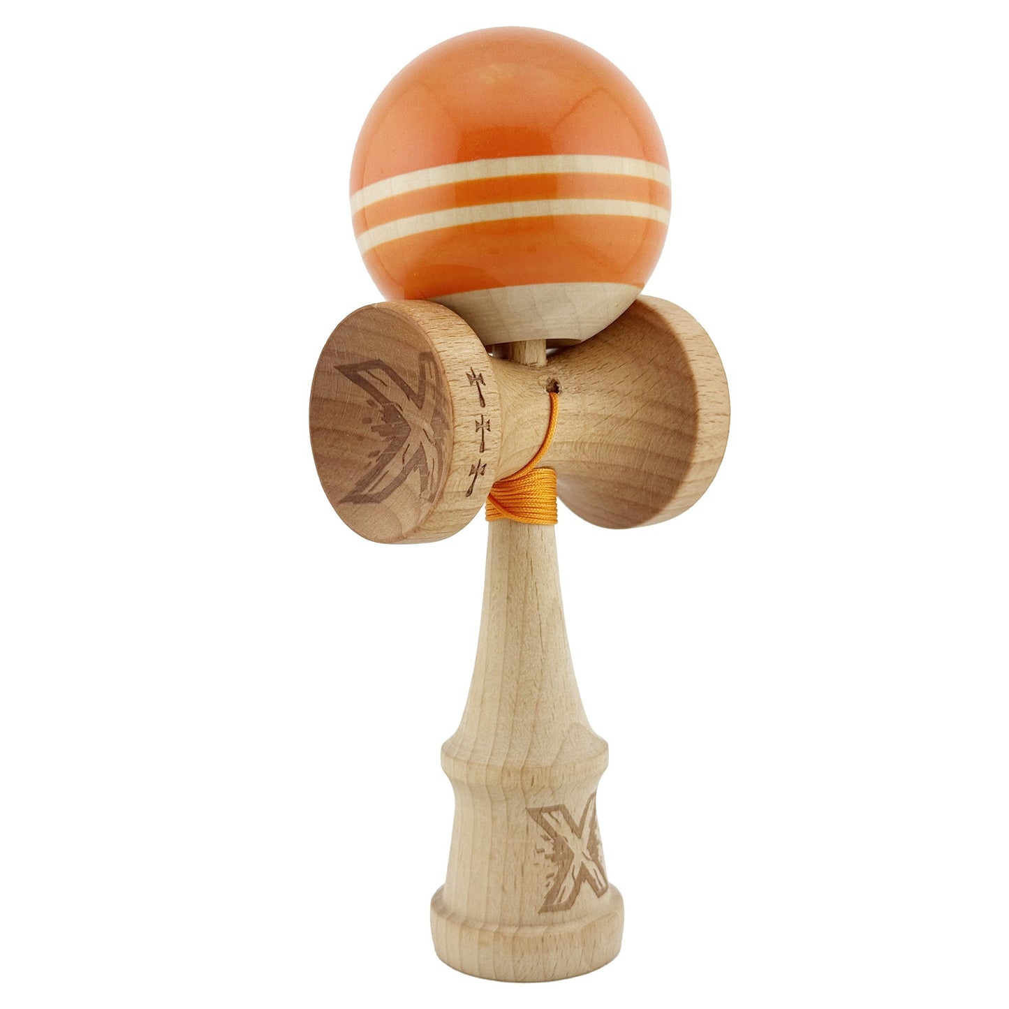 Kendama X Rainbow Originala, Model Portocaliu / Maro, Profesionala, Cupe Mari, Super Sticky, Rulment, Ata 55cm