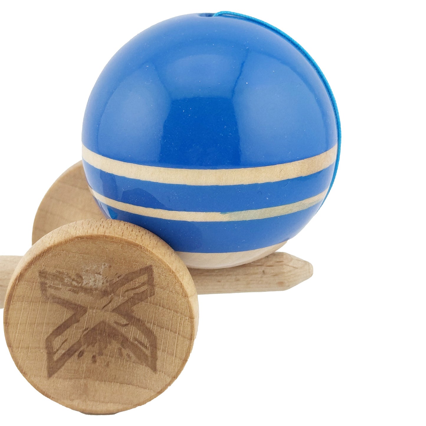 Kendama X Rainbow Originala, Model Albastru / Maro, Profesionala, Cupe Mari, Super Sticky, Rulment, Ata 55cm