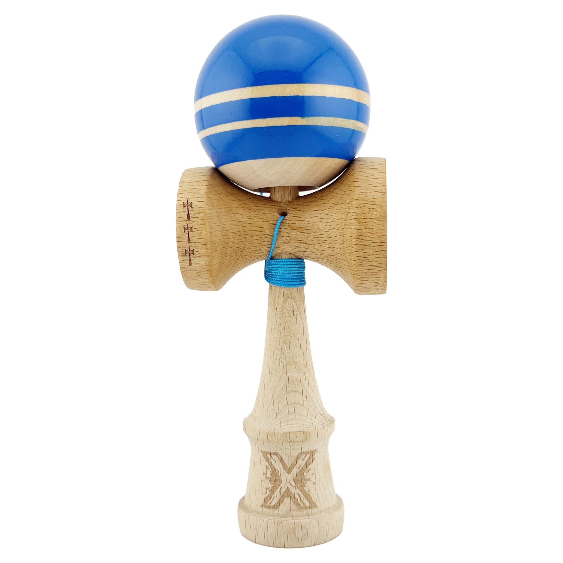Kendama X Rainbow Originala, Model Albastru / Maro, Profesionala, Cupe Mari, Super Sticky, Rulment, Ata 55cm