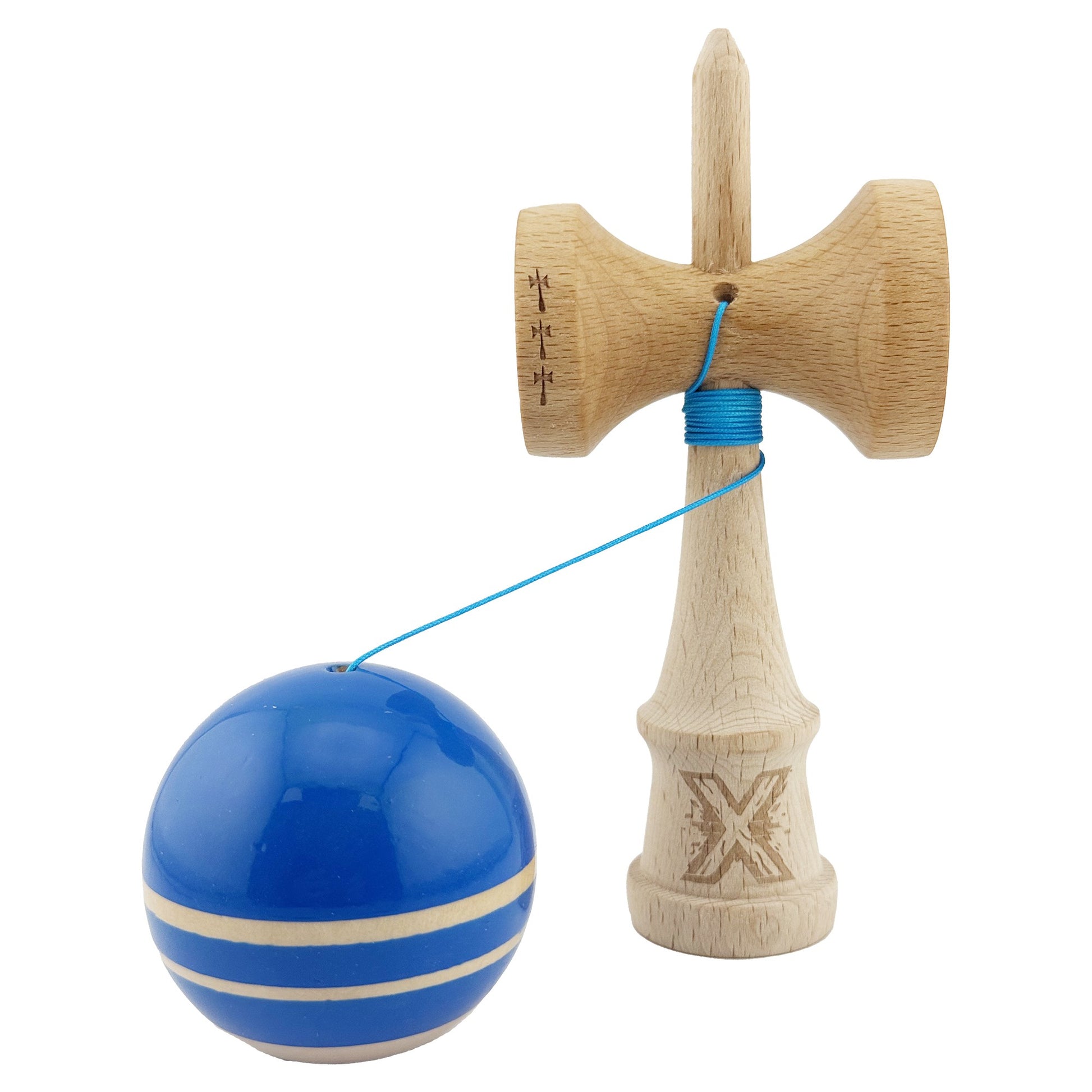 Kendama X Rainbow Originala, Model Albastru / Maro, Profesionala, Cupe Mari, Super Sticky, Rulment, Ata 55cm