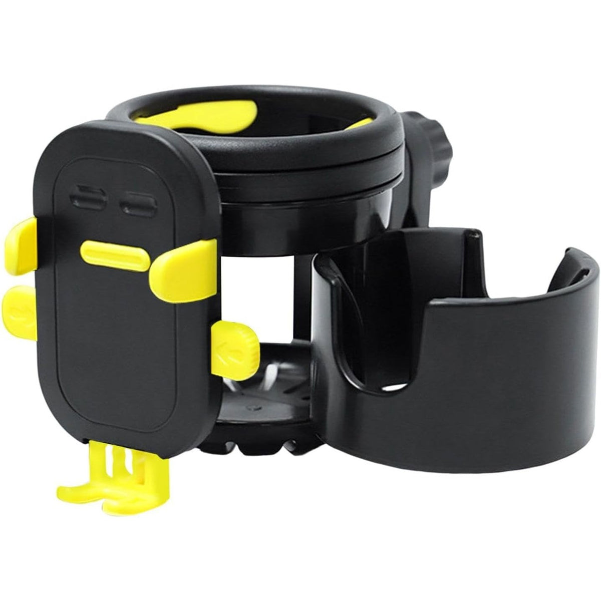 Suport Universal 3in1 pentru Cărucior și Bicicletă, 2 Suporturi Pahare și Suport Telefon, Rotire 360 Grade, ABS, Negru/Galben