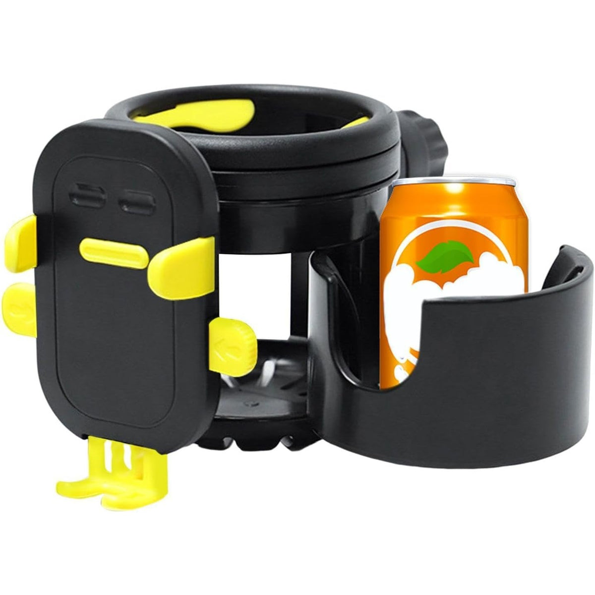 Suport Universal 3in1 pentru Cărucior și Bicicletă, 2 Suporturi Pahare și Suport Telefon, Rotire 360 Grade, ABS, Negru/Galben