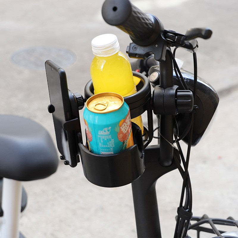 Suport Universal 3in1 pentru Carucior, Bicicleta si Masina, 2 Suporturi Pahare si 1 Suport Telefon, Rotire 360 Grade, ABS, Negru