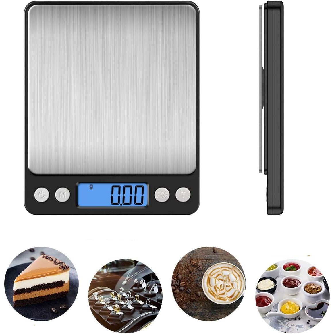 Mini Cantar Electronic de Precizie pentru Alimente si Bijuterii, Capacitate 3 kg, Afisaj Digital LCD, Alimentare 2 x AA, 12.7 x 10.6 x 1.9 cm, Gri/Negru