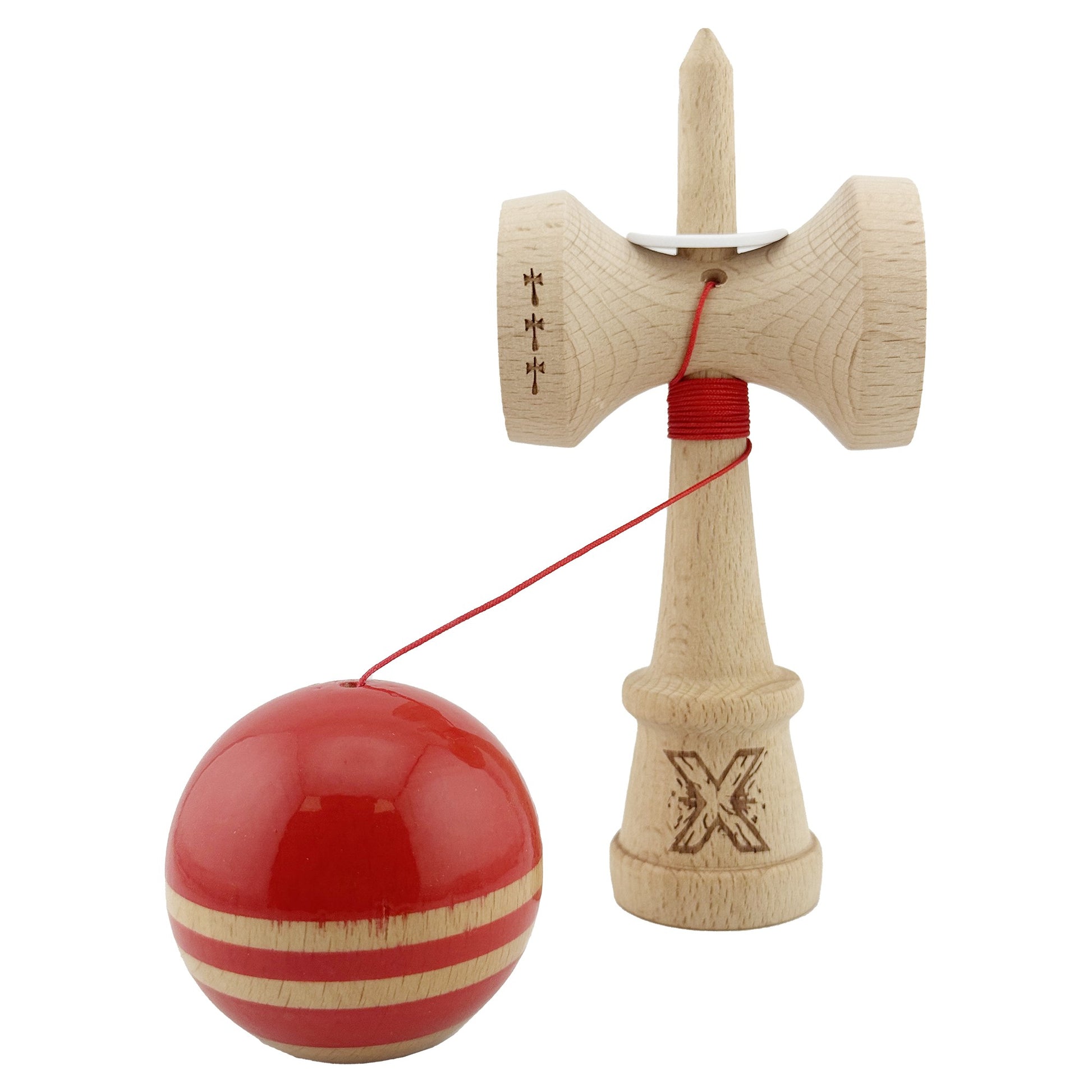 Kendama X Rainbow Originala, Model V3 Rosu, Profesionala, Cupe Mari King Size, Super Sticky, Gaura in Baza, Rulment, Ata 55cm