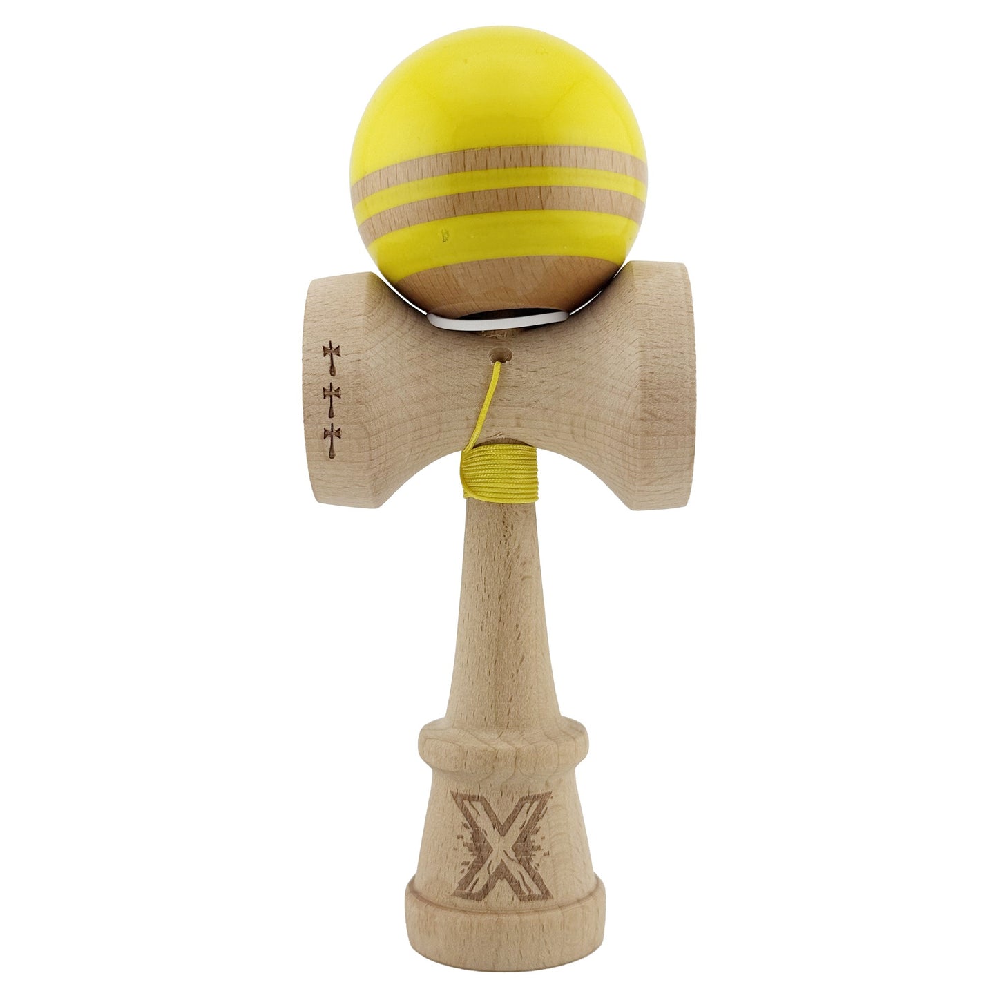 Kendama X Rainbow Originala, Model V3 Galben, Profesionala, Cupe Mari King Size, Super Sticky, Gaura in Baza, Rulment, Ata 55cm