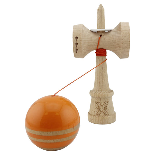 Kendama X Rainbow Originala, Model V3 Portocaliu, Profesionala, Cupe Mari King Size, Super Sticky, Gaura in Baza, Rulment, Ata 55cm