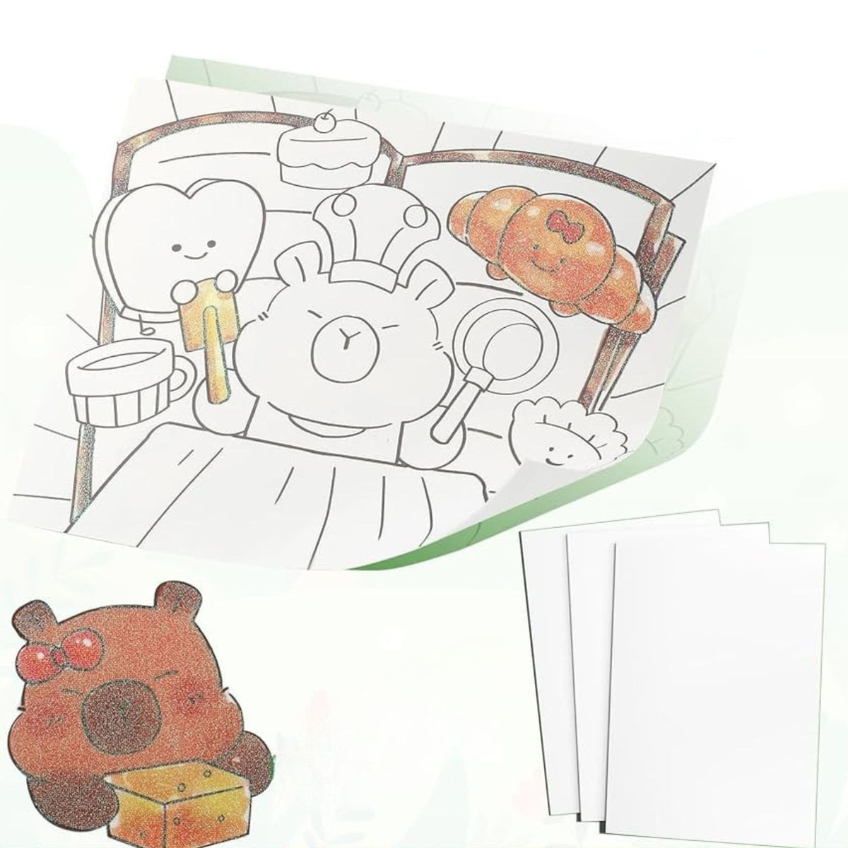 Carte de Colorat cu Acuarela, Model Capibara, Set Creativ cu Pensula si 12 Culori, 20 Foi Carton 200 gsm, 15.7 x 18.8 x 1.8 cm, Maro
