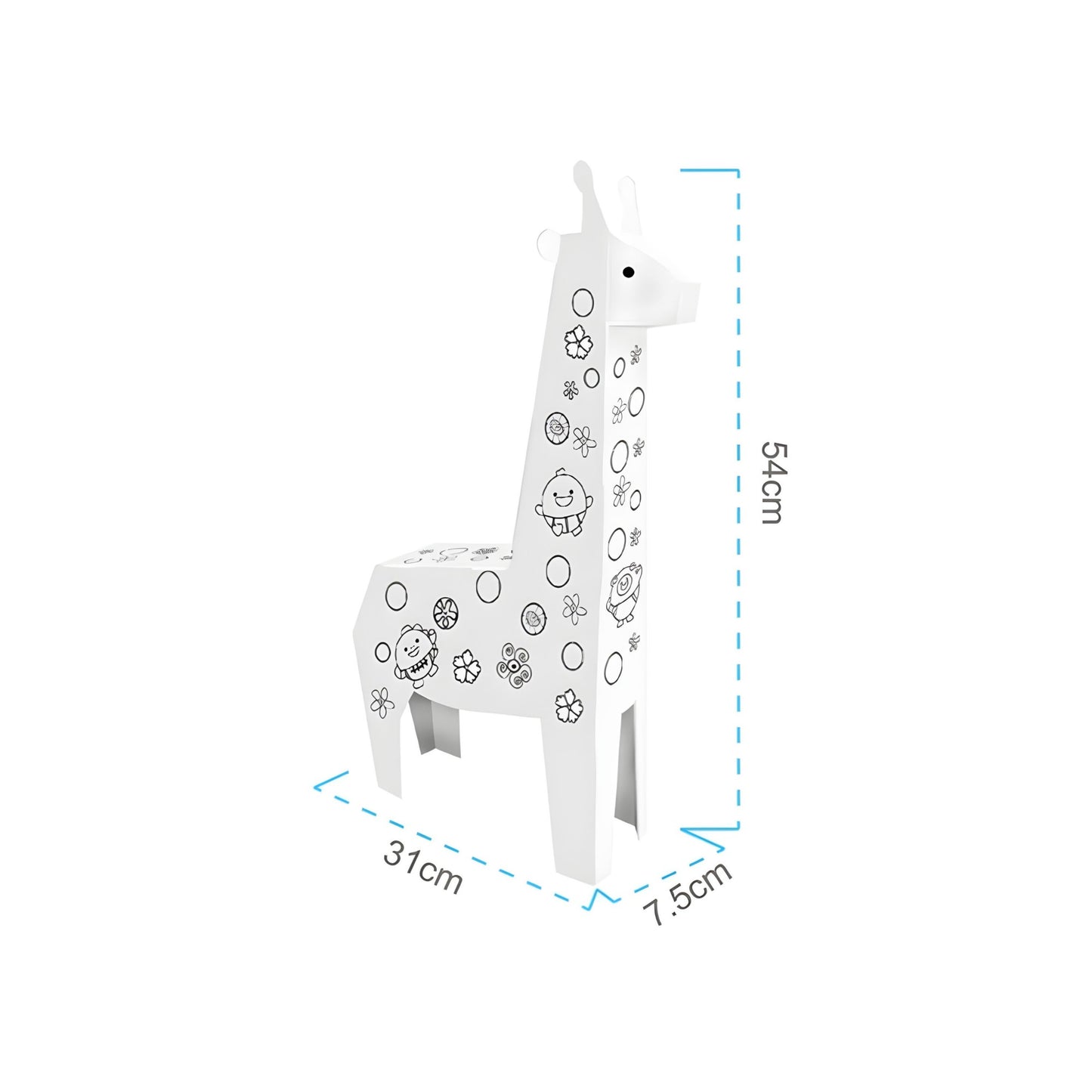 Puzzle 3D Educativ Girafa, Set Creativ de Asamblat si Colorat cu Lumini si Sunete, Carton Reciclabil, 31 x 7.5 x 54 cm, 3+ Ani, Alb Multicolor