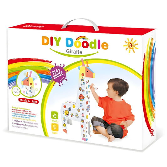 Puzzle 3D Educativ Girafa, Set Creativ de Asamblat si Colorat cu Lumini si Sunete, Carton Reciclabil, 31 x 7.5 x 54 cm, 3+ Ani, Alb Multicolor