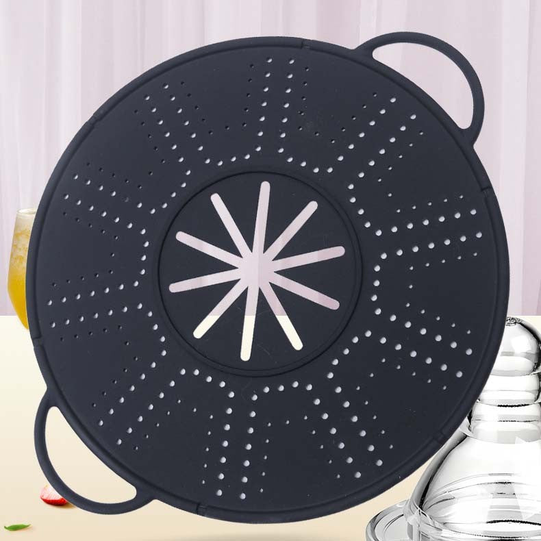 Capac Sita pentru Tigaie, Filtru Anti-Stropire si Deflector de Ulei, Silicon Rezistent Termic, Design Perforat, 28 inch, Negru