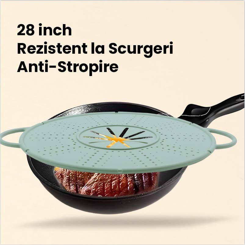Capac Sita Pentru Tigaie, Filtru Anti-Stropire Si Deflector De Ulei, Silicon Rezistent La Caldura, Design Perforat, Verde Deschis, 28 inch