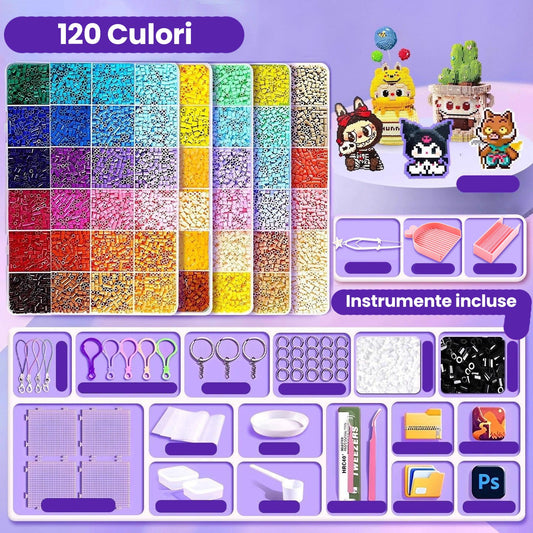 Kit de Margele Perle Termoadezive, Set DIY Creativ pentru Figurine 3D si Brelocuri, Plastic, 120 Culori, 10000 Piese, 2.6 mm, Multicolor