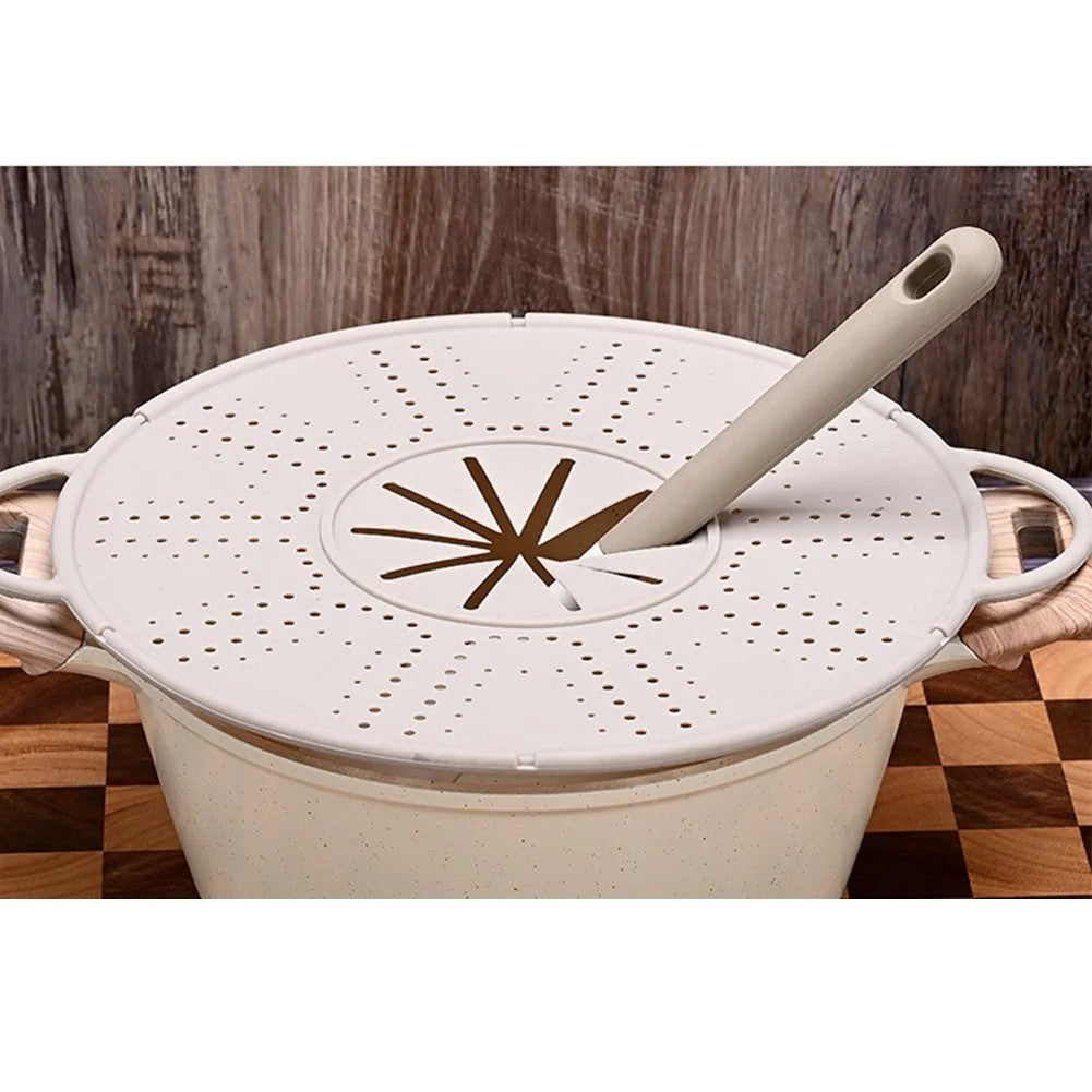 Capac Sita Anti-Stropire pentru Tigaie, Filtru si Deflector de Ulei cu Orificii pentru Abur, Silicon Rezistent la Caldura, Manere Laterale, 28 inch, Alb