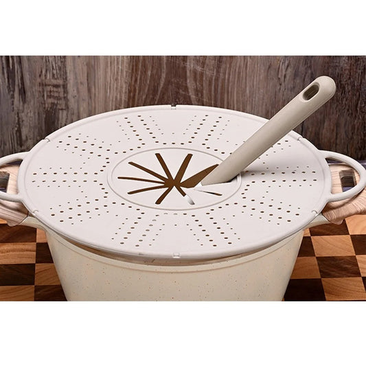 Capac Sita Anti-Stropire pentru Tigaie, Filtru si Deflector de Ulei cu Orificii pentru Abur, Silicon Rezistent la Caldura, Manere Laterale, 28 inch, Alb