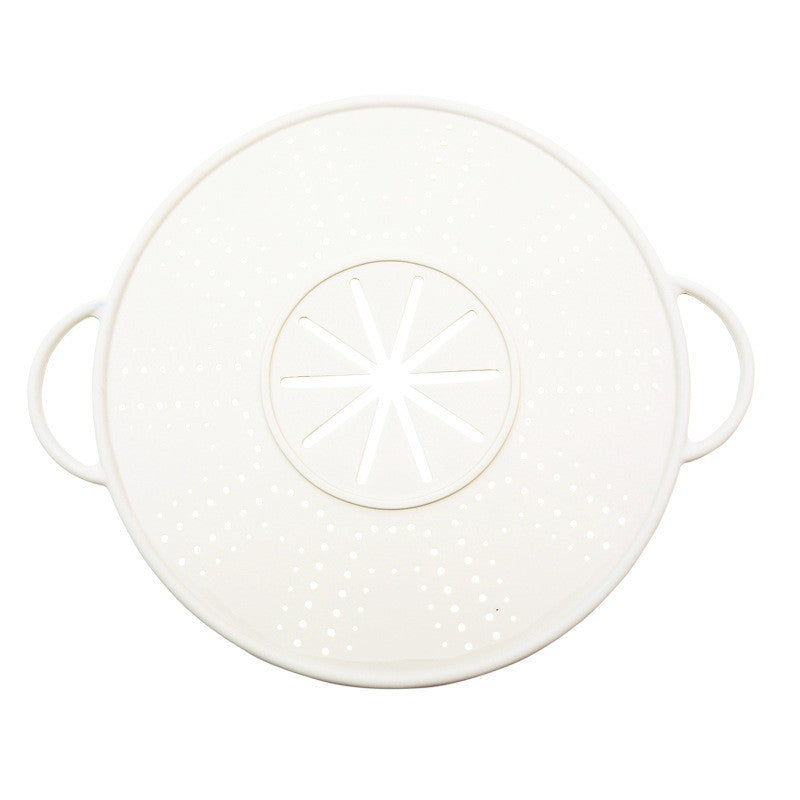 Capac Sita Anti-Stropire pentru Tigaie, Filtru si Deflector de Ulei cu Orificii pentru Abur, Silicon Rezistent la Caldura, Manere Laterale, 28 inch, Alb