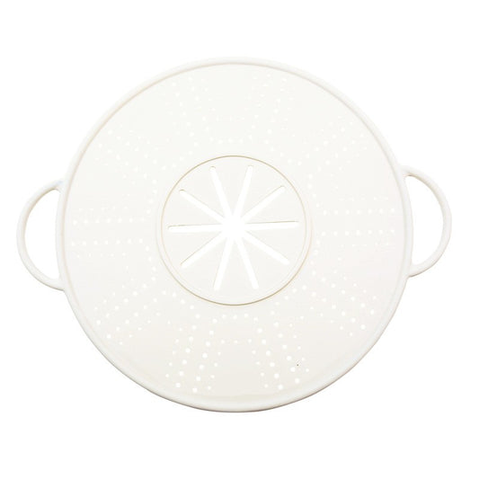 Capac Sita Anti-Stropire pentru Tigaie, Filtru si Deflector de Ulei cu Orificii pentru Abur, Silicon Rezistent la Caldura, Manere Laterale, 28 inch, Alb