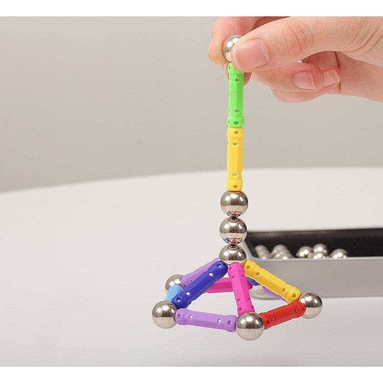 Set Constructie Magnetic, Joc Educativ STEM Tip Puzzle cu Betisoare si Bile, Dezvoltare Creativitate si Logica, Plastic si Magnet, +3 Ani, 308 Piese, Multicolor