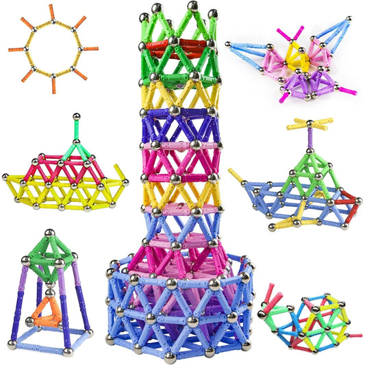 Set Constructie Magnetic, Joc Educativ STEM Tip Puzzle cu Betisoare si Bile, Dezvoltare Creativitate si Logica, Plastic si Magnet, +3 Ani, 308 Piese, Multicolor