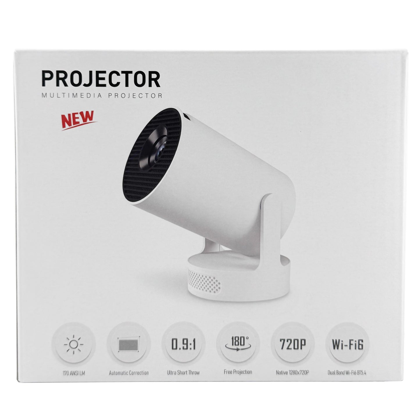 Video Proiector Portabil HY300ULTRA, Rezolutie Ultra HD 4K, Smart Android 13, WiFi 6 Dual-Band, Bluetooth 5.4, HDMI, USB, Corectie Automata, Alb