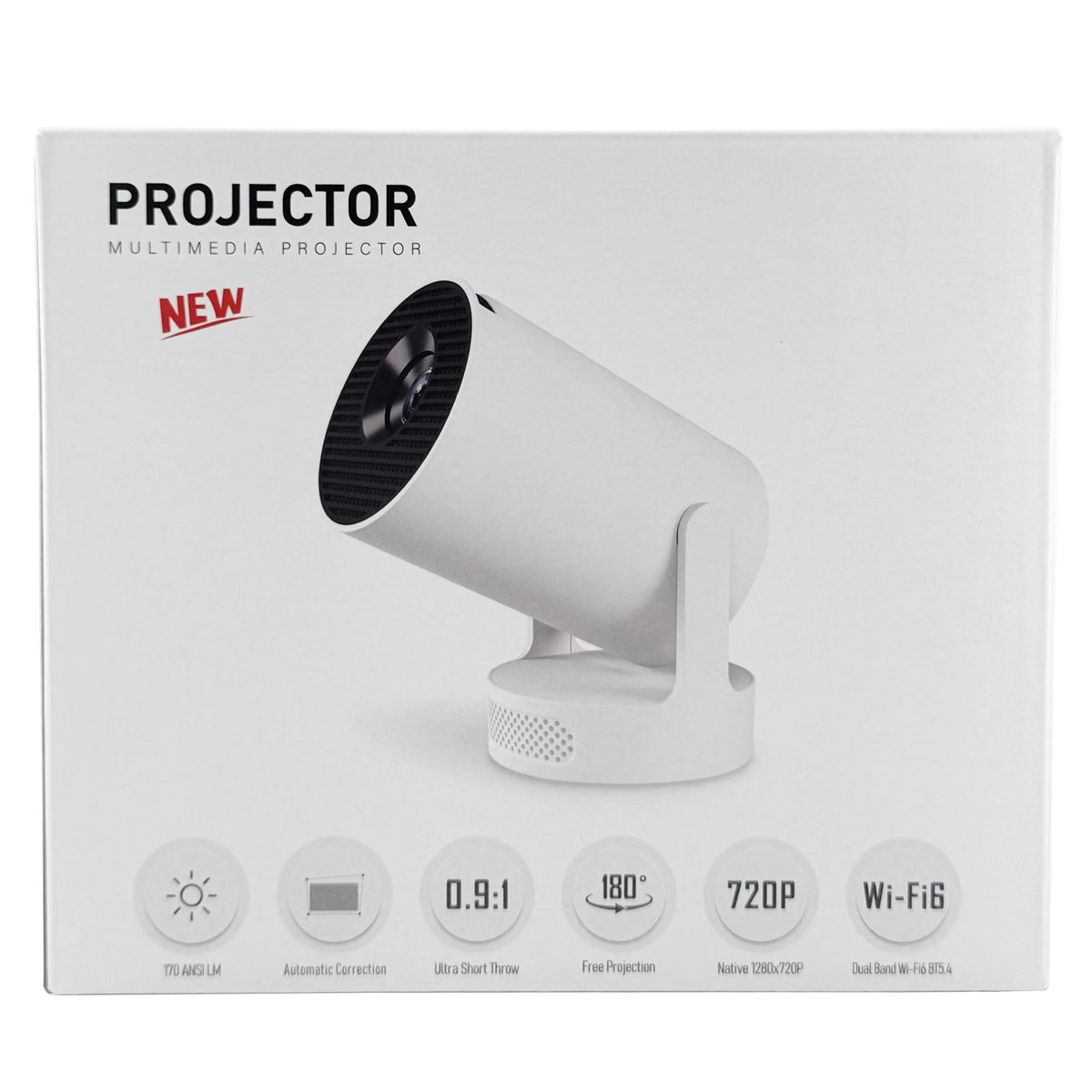 Video Proiector Portabil HY300ULTRA, Rezolutie Ultra HD 4K, Smart Android 13, WiFi 6 Dual-Band, Bluetooth 5.4, HDMI, USB, Corectie Automata, Alb