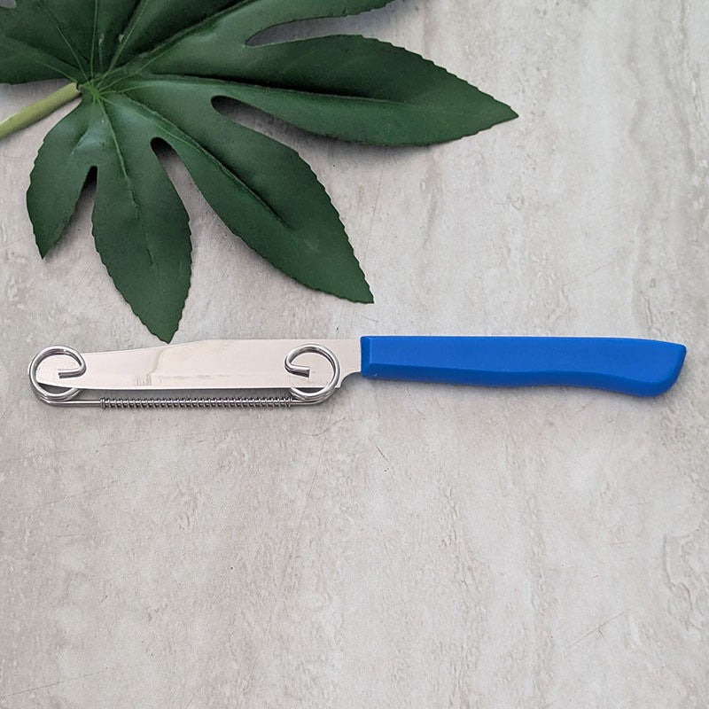 Cuțit Bucătărie Multifuncțional 2 în 1 pentru Feliere și Curățare Legume, Grosime Reglabilă, Oțel Inoxidabil, 22 cm, Albastru