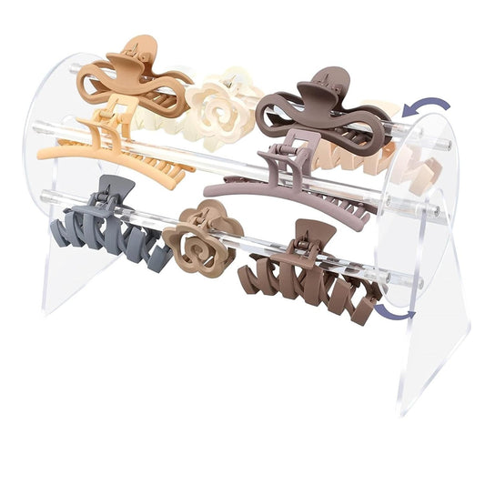 Organizator Accesorii Păr, Suport Rotativ 360 Grade pentru Bentițe și Cleme, Plastic Transparent, 30 x 21 x 13 cm
