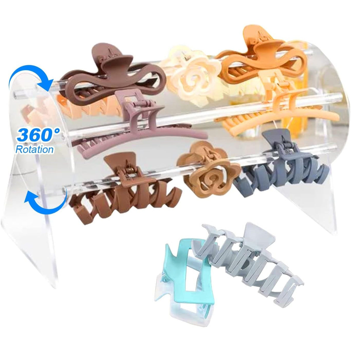 Organizator Accesorii Păr, Suport Rotativ 360 Grade pentru Bentițe și Cleme, Plastic Transparent, 30 x 21 x 13 cm