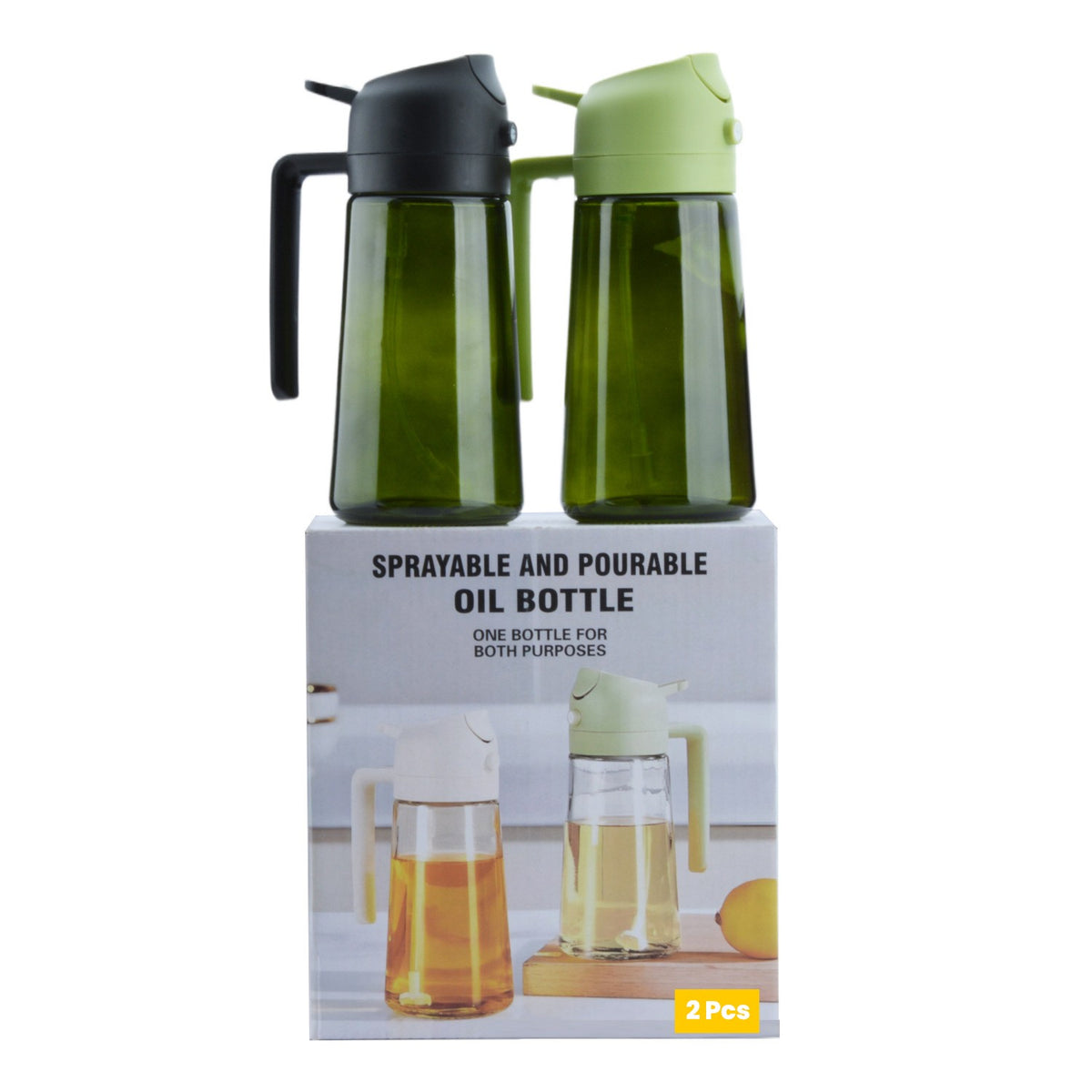 Set 2 Recipiente pentru Ulei si Otet 2 in 1, Pulverizator Tip Spray si Turnare, Sistem Antiscurgere, Corp din Sticla, 470 ml, Verde/Negru