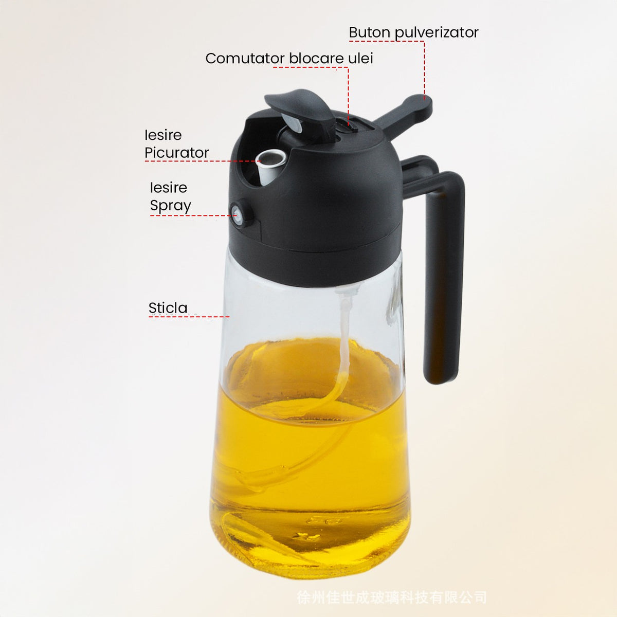 Set Recipiente pentru Ulei si Otet 2 in 1, Pulverizator Tip Spray si Turnare, Sistem Antiscurgere, Sticla Transparenta, 470 ml, Set 2 Bucati, Verde/Negru