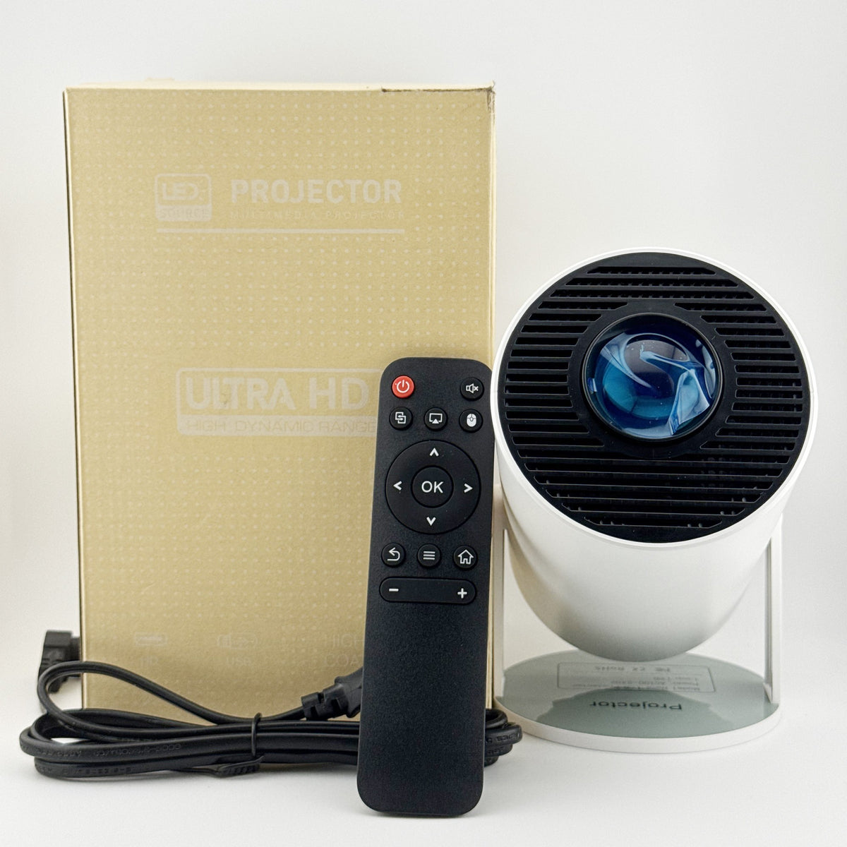 Video Proiector Portabil HY300, Smart Android 13, Rezolutie Native HD 720p cu Suport 4K, WiFi 6, Bluetooth 5.0, Corectie Trapez Automata, HDMI, USB, 19 x 11 x 9 cm, Alb