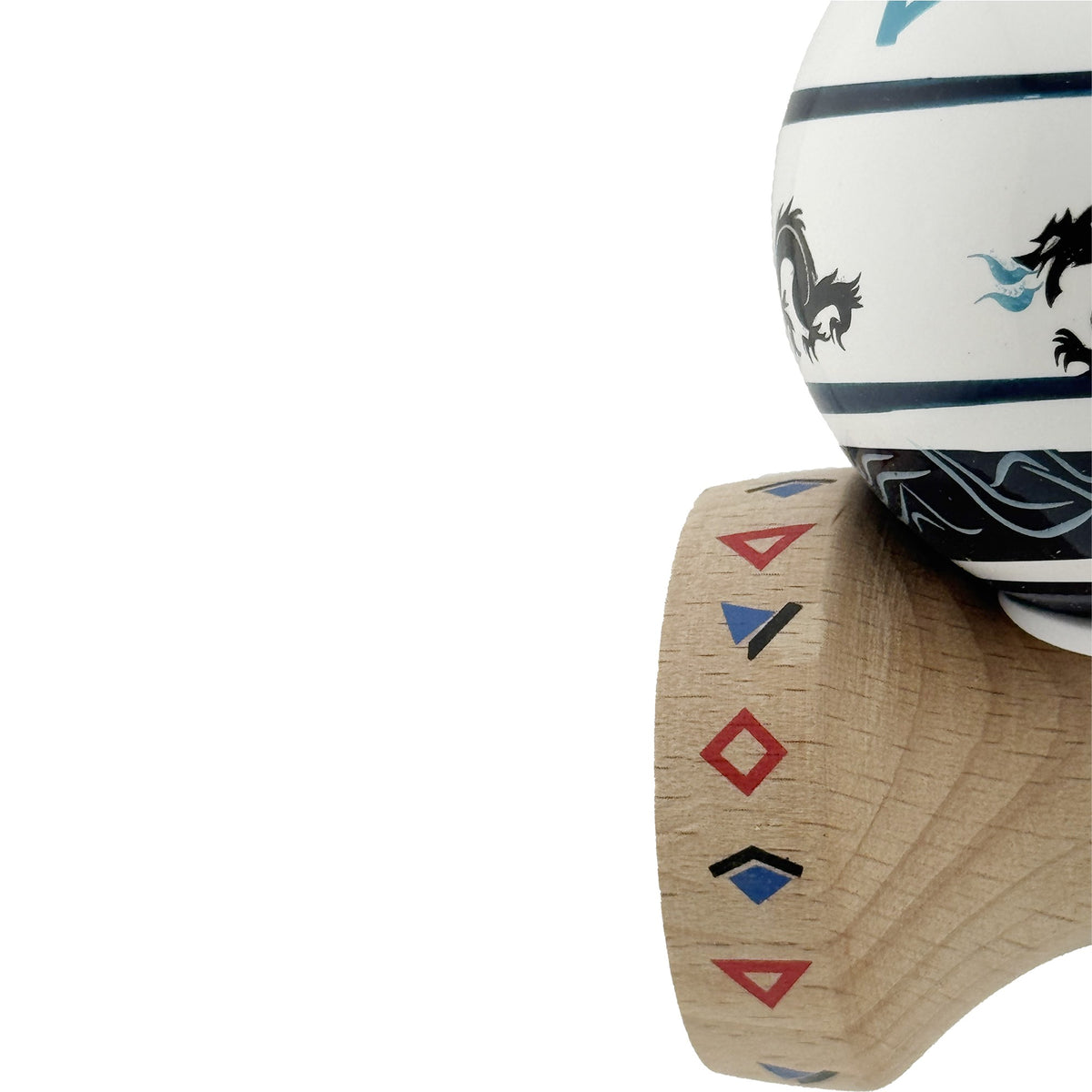 Kendama X Dragon Originala, Model V3 Albastru/Negru, Profesionala, Cupe Mari King Size, Super Sticky, Gaura in Baza, Rulment, Ata 62cm