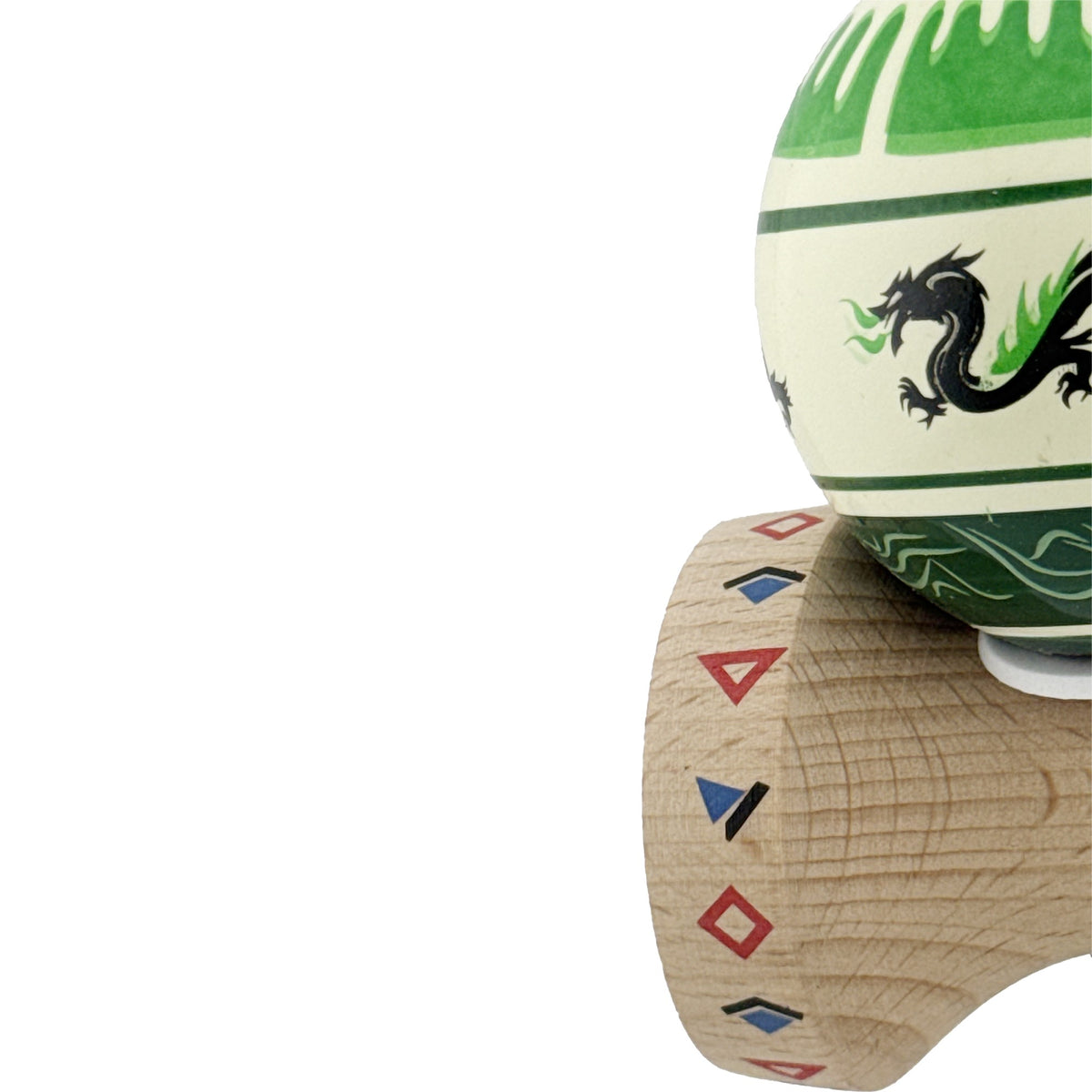 Kendama X Dragon Originala, Model V3 Verde Deschis / Negru, Profesionala, Cupe Mari King Size, Super Sticky, Gaura in Baza, Rulment, Ata 62cm