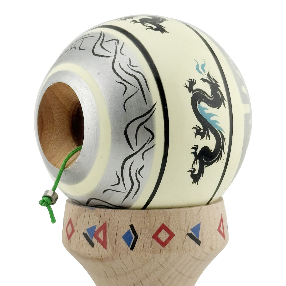 Kendama X Dragon Originala, Model V3 Gri / Verde Deschis, Profesionala, Cupe Mari King Size, Super Sticky, Gaura in Baza, Rulment, Ata 62cm