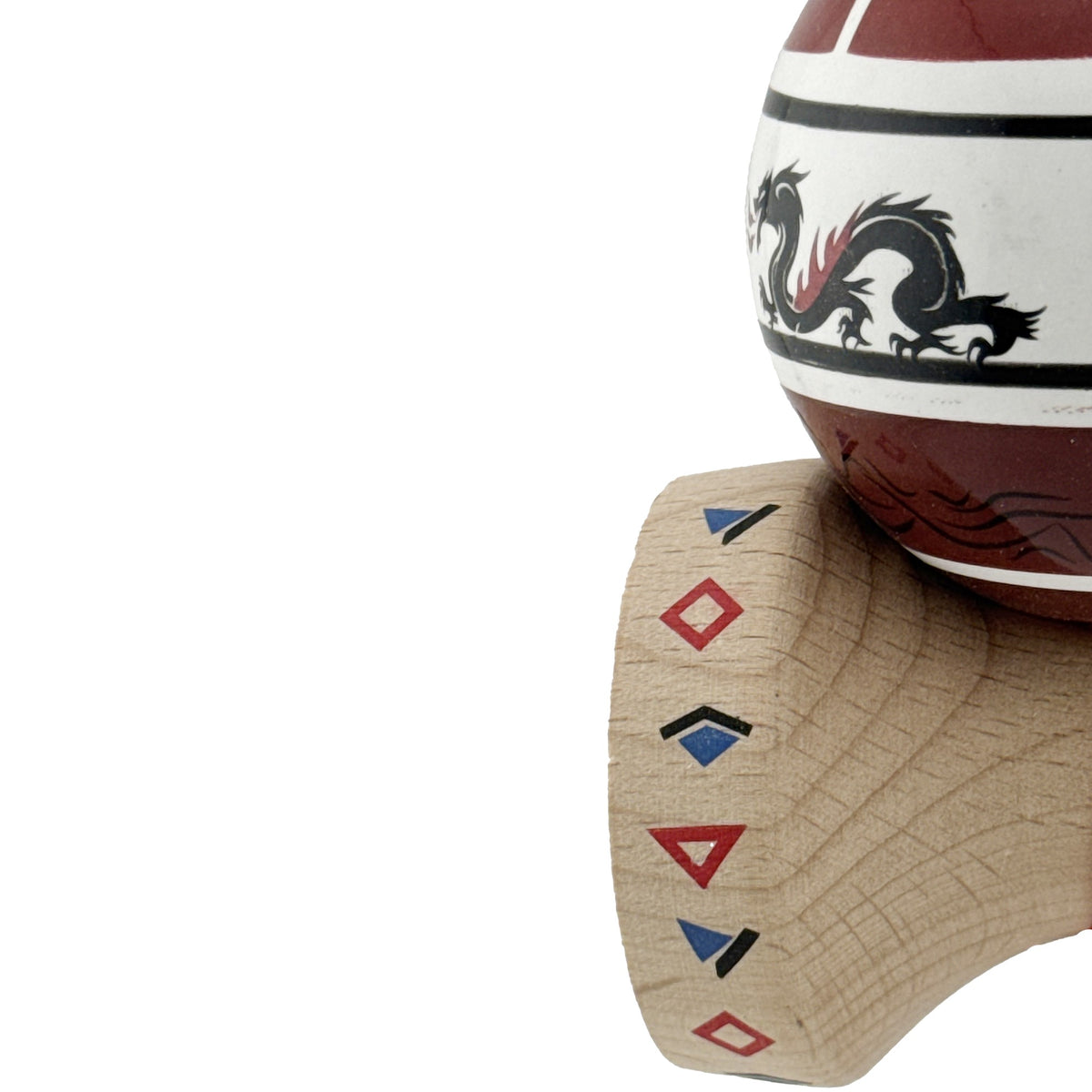 Kendama X Dragon Originala, Model V3 Alb / Rosu Inchis, Profesionala, Cupe Mari King Size, Super Sticky, Gaura in Baza, Rulment, Ata 62cm