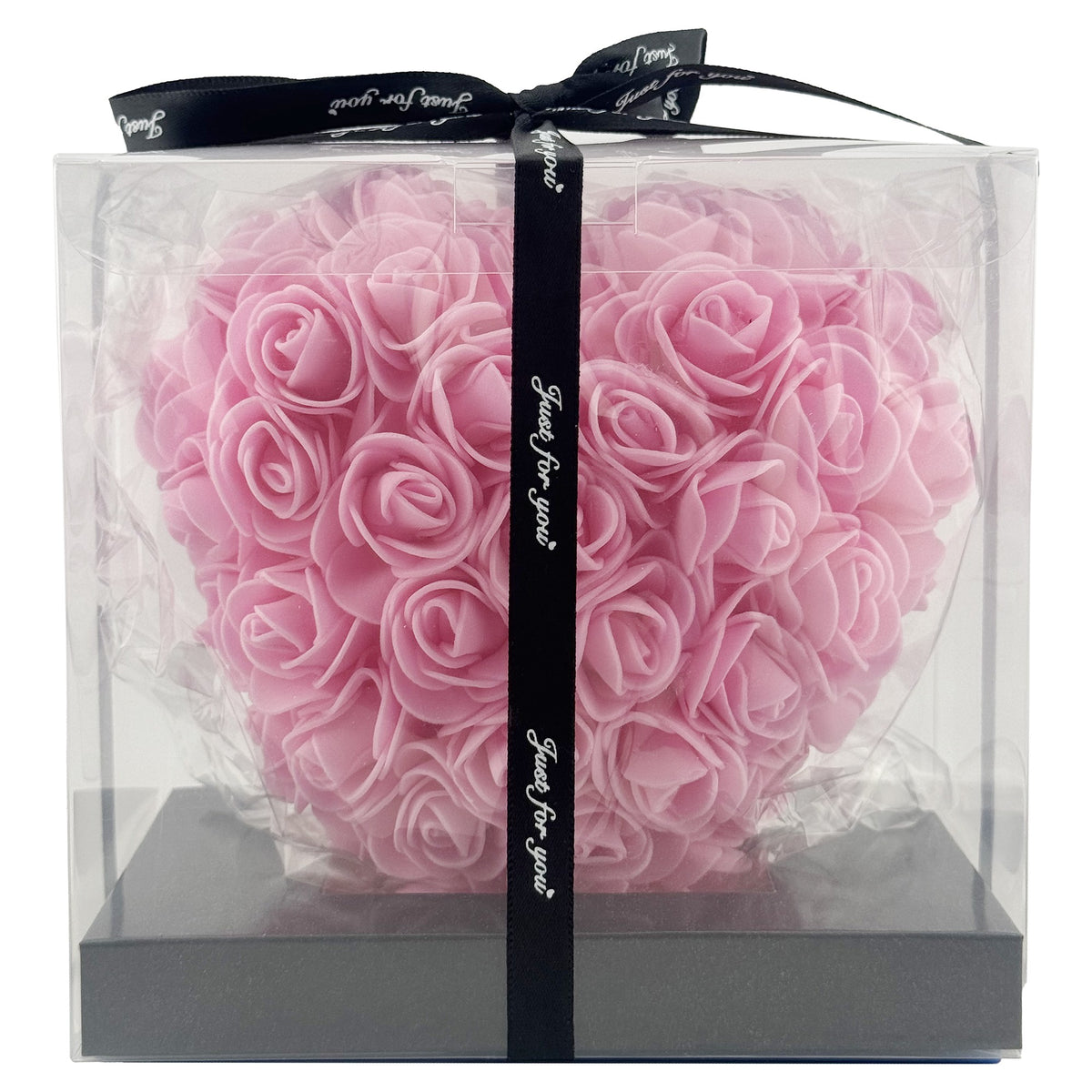 Inima Decorativa din Trandafiri de Spuma, Aranjament Floral Handmade, Cadou Romantic cu Cutie Transparenta, Roz, 15 x 15 x 9 cm
