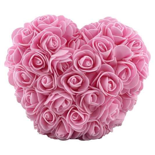 Inima Decorativa din Trandafiri de Spuma, Aranjament Floral Handmade, Cadou Romantic cu Cutie Transparenta, Roz, 15 x 15 x 9 cm