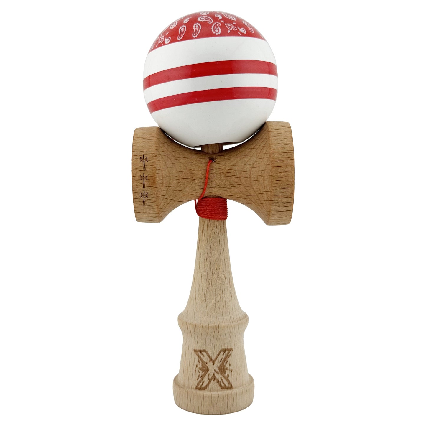 Kendama X Chicanos Originala, Model Rosu / Rosu / Alb, Profesionala, Cupe Mari, Super Sticky, Rulment, Ata 55cm