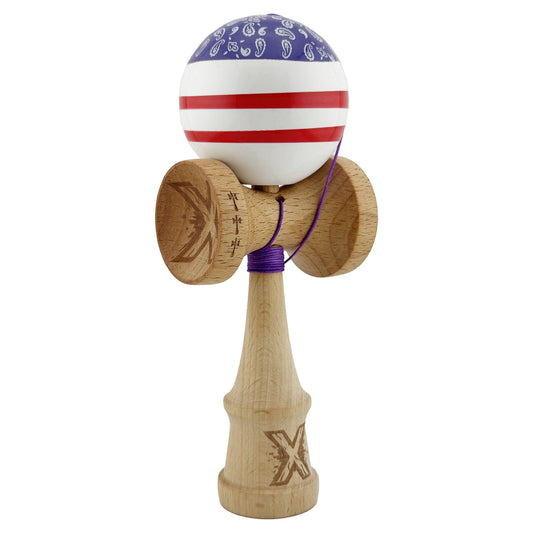 Kendama X Chicanos Originala, Model Violet / Rosu / Alb, Profesionala, Cupe Mari, Super Sticky, Rulment, Ata 55cm