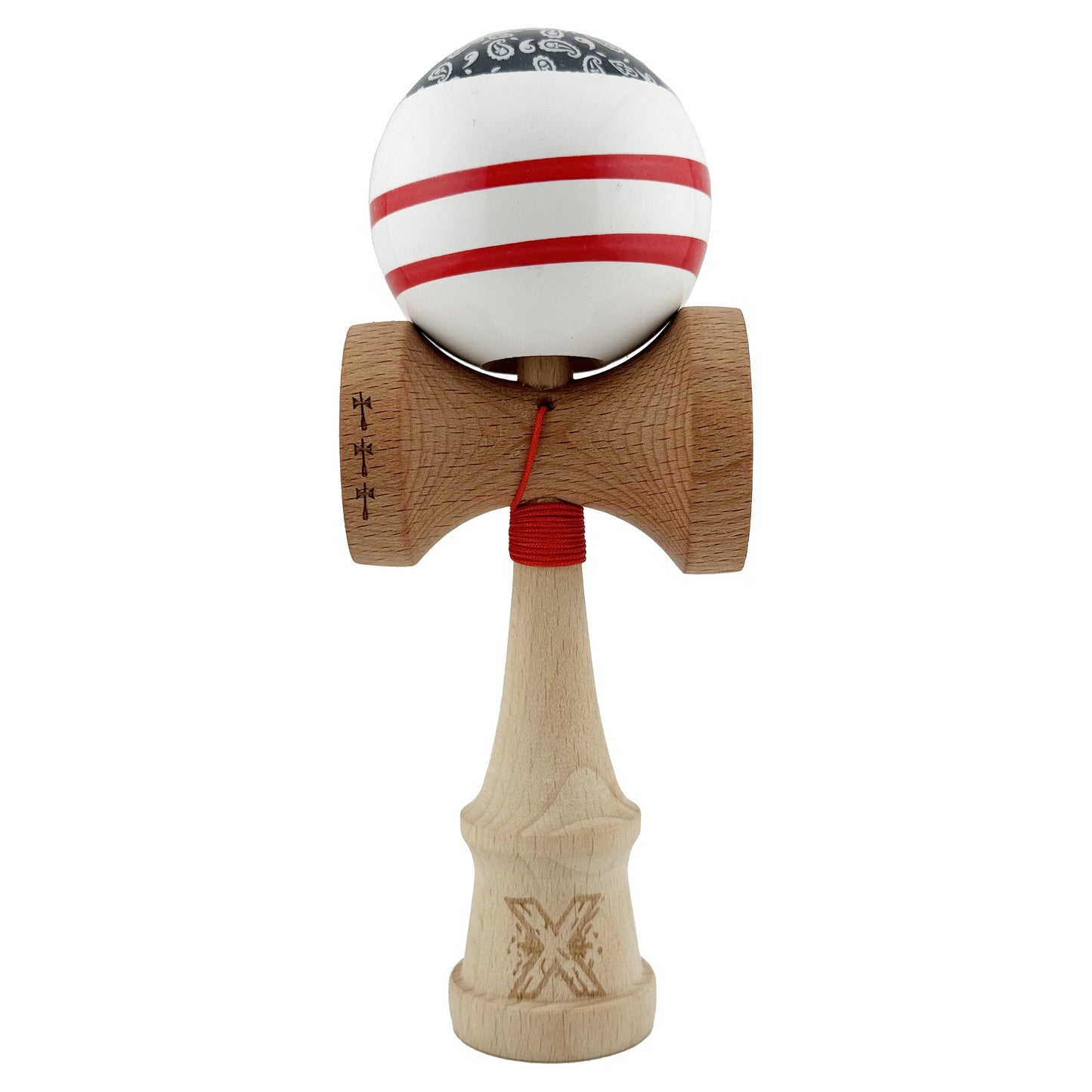 Kendama X Chicanos Originala, Model Negru / Rosu / Alb, Profesionala, Cupe Mari, Super Sticky, Rulment, Ata 55cm