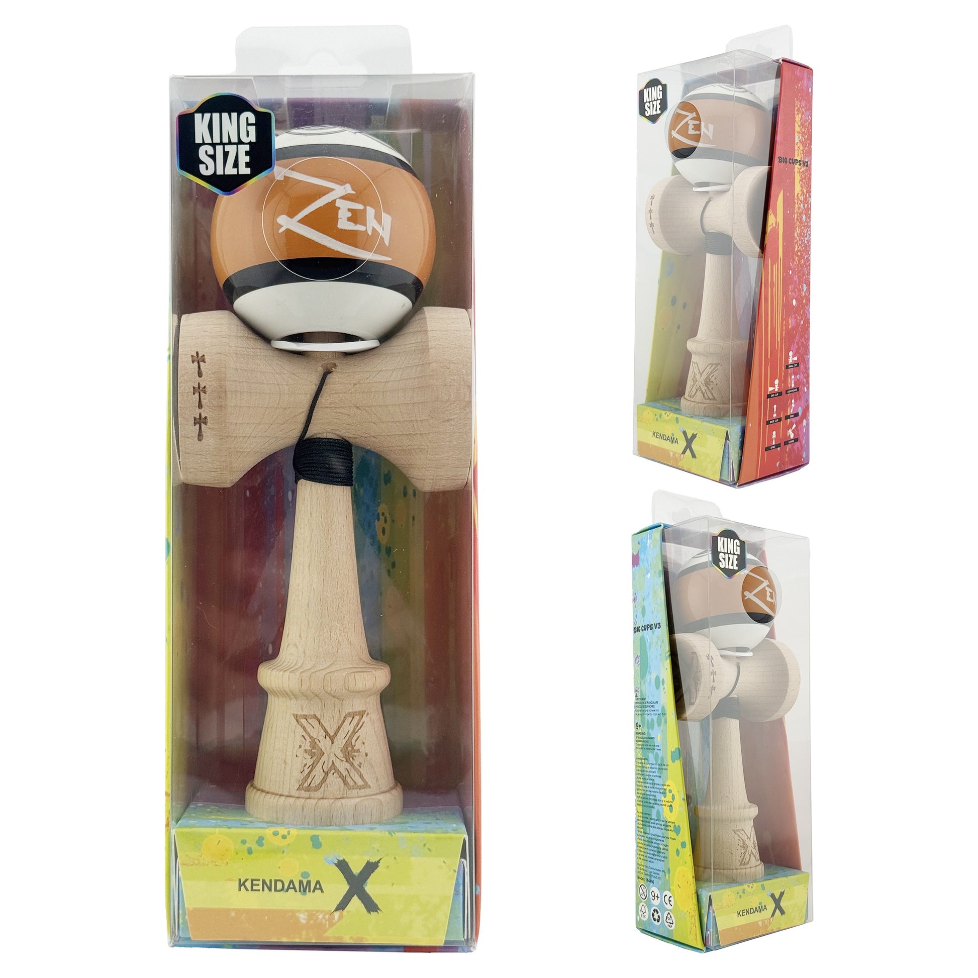 Kendama X Zen Originala, Model V3 Maro, Profesionala, Cupe Mari King Size, Super Sticky, Gaura in Baza, Rulment, Ata 55cm