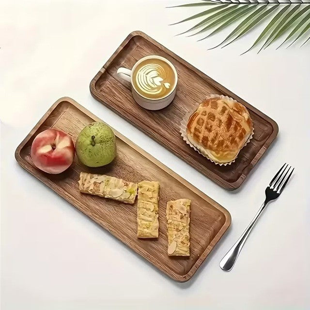 Tava din Lemn pentru Servire Alimente sau Decor, Platou Dreptunghiular din Lemn de Salcam, Design Rustic, 20 x 12 x 1.5 cm, Natur